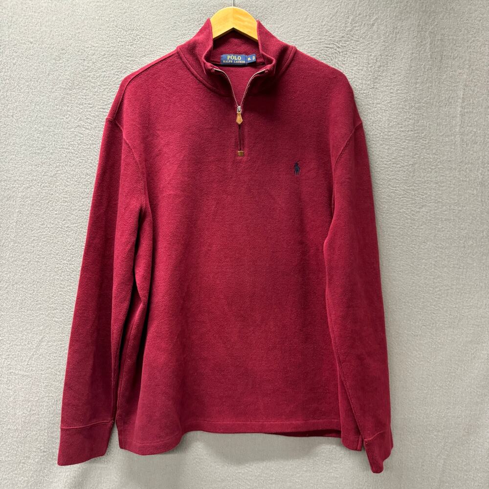 Polo Ralph Laure Sweater Mens XL Deep Red 1/4 Zip Pullover Preppy Classic Cotton